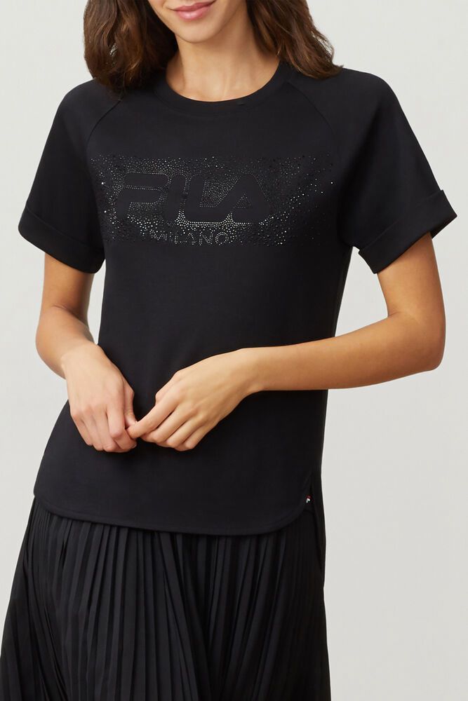 Fila T-Shirt Womens Black - Milano Cotton - Philippines 5307162-TQ